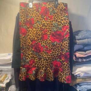Vintage 1990s Requirements Leopard and Red Rose Floral Print Maxi Skirt